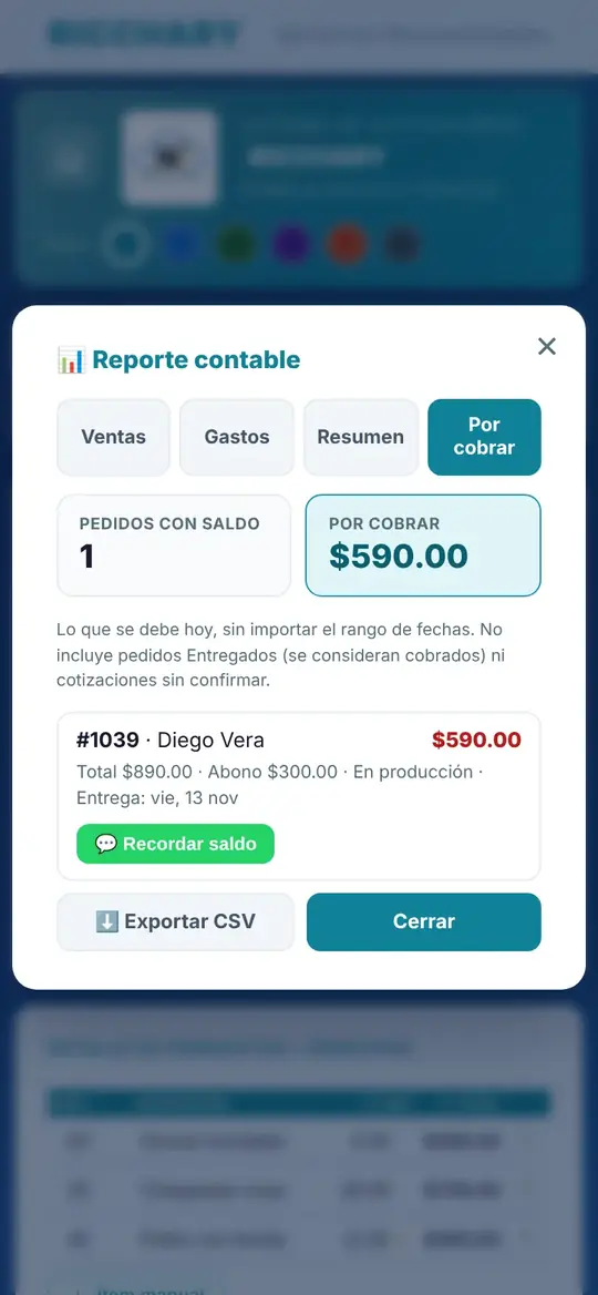 Reporte de pedidos por cobrar