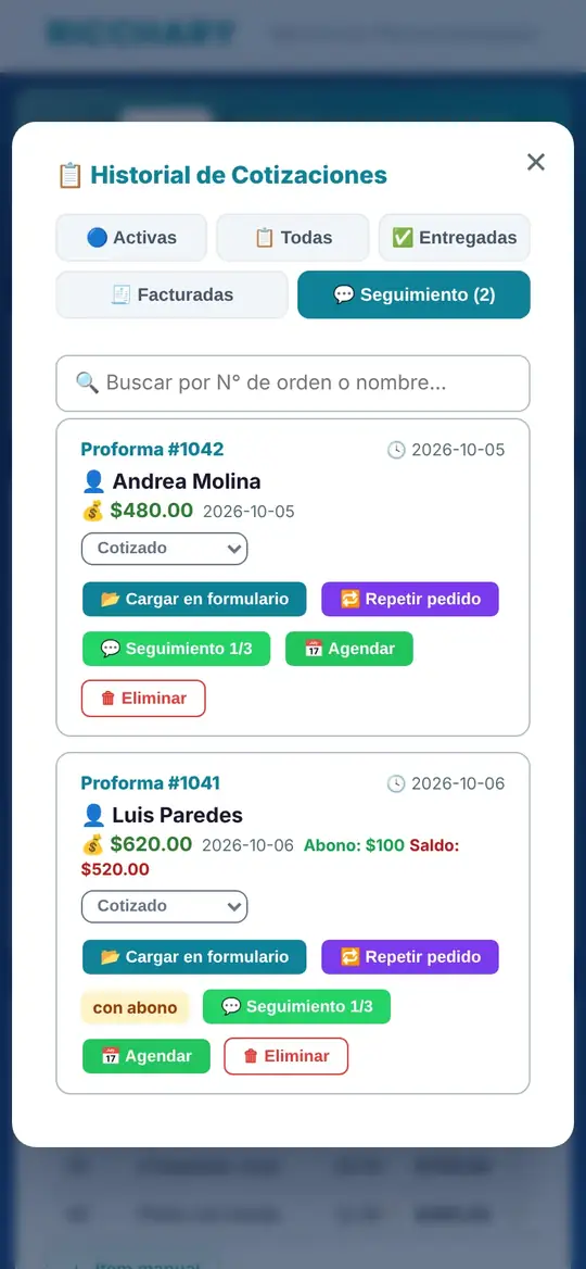 Lista de seguimiento con mensajes de WhatsApp